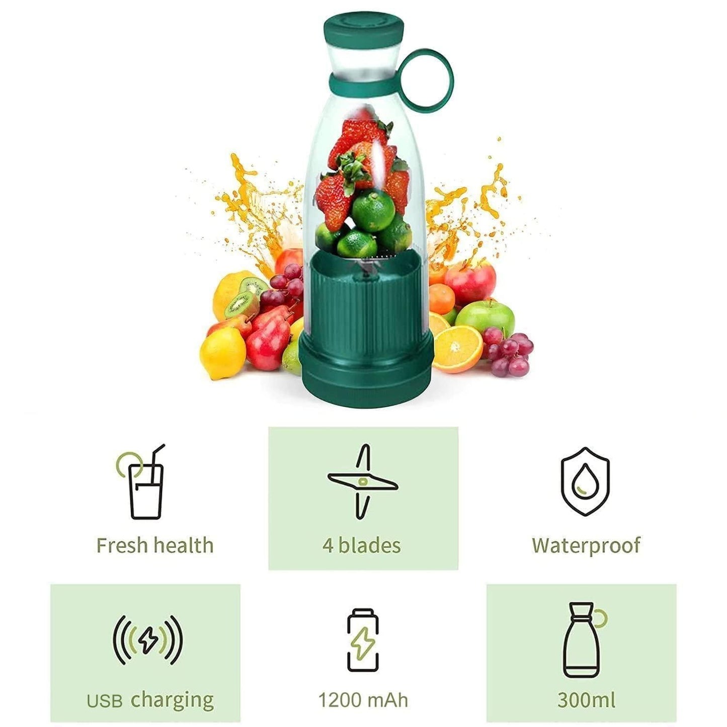 Electric Portable Mini Juicer Bottle - 4 Blades